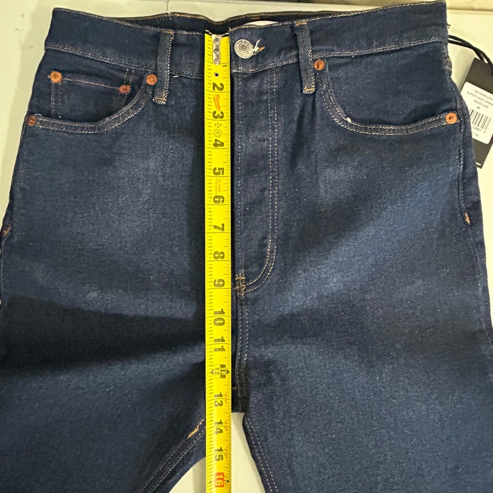 RE/DONE Super High Drain‎ Pipe Jeans 28 Rigid Like Dark Indigo Ankle Zip - Picture 11 of 12